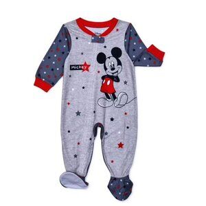 Disney Baby Mickey Mouse 12M Footed Pajamas Flame Resistant Gray Red Star Print